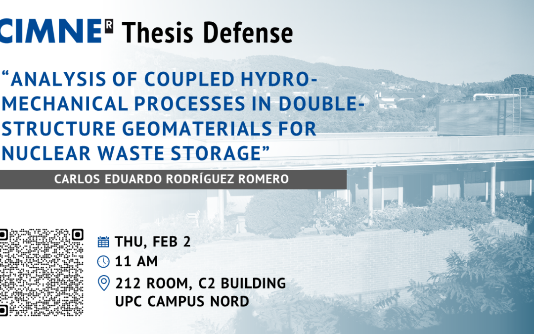 Defensa de tesi doctoral: “Anàlisi dels processos hidro-mecànics acoblats en geomaterials d’estructura doble per a l’emmagatzematge de residus nuclears” de Carlos Eduardo Rodríguez Romero